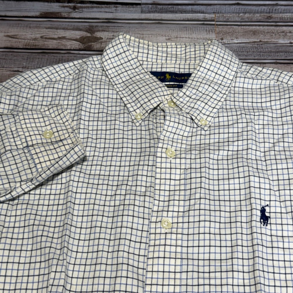 Ralph Lauren Button Down Shirt Mens Large White Blue Tattersall Custom Fit